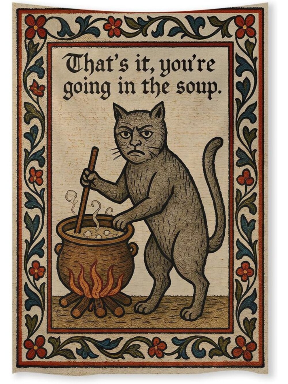 Vintage Medieval Cat Tapestry - Quirky Wall Art for Living Room & Bedroom Decor